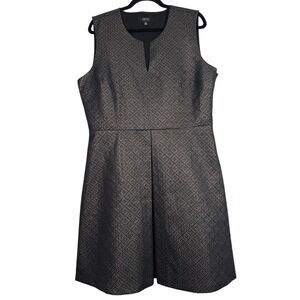 IMNYC Isaac‎ Mizrahi Metallic Jacquard Black Gold V-Neck Sheath Dress 16